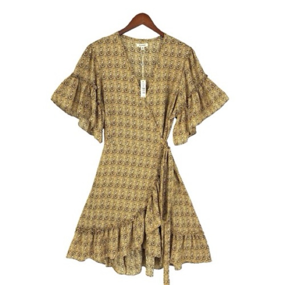 Chic Max Studio Yellow Floral Wrap Dress